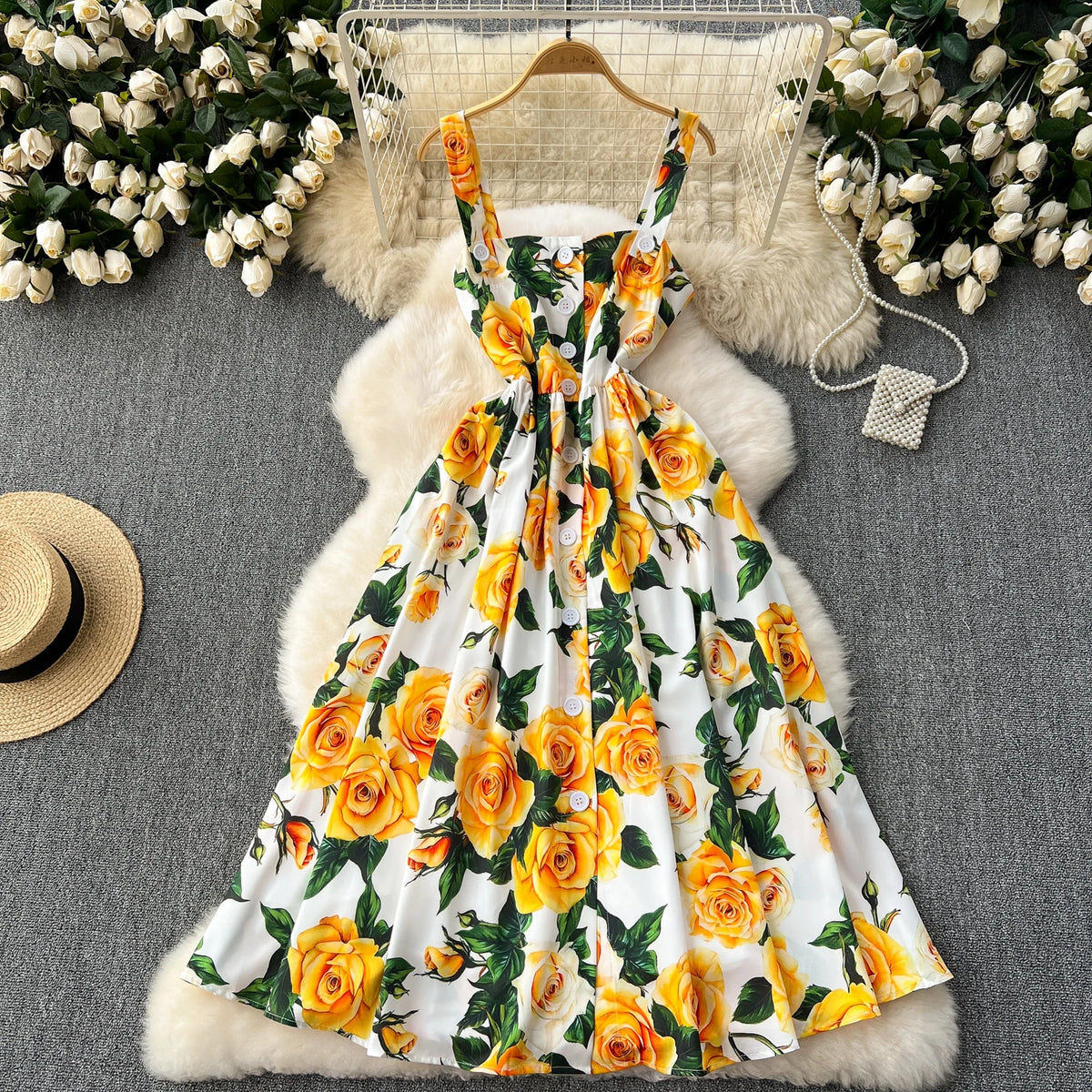 Backless Print Pleated Slip Sundress