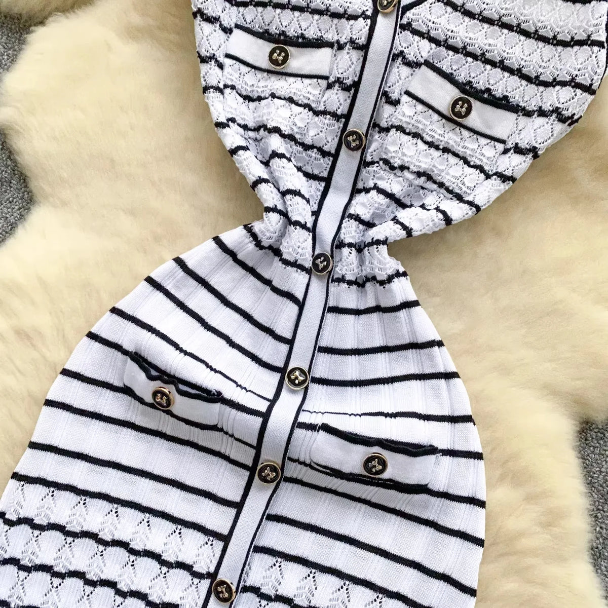 Black And White Striped Knit Maxi Dress