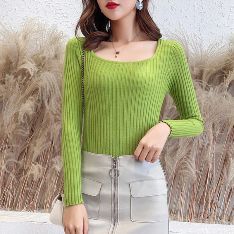 Ribbed Knit Fitted Pullover Sweater