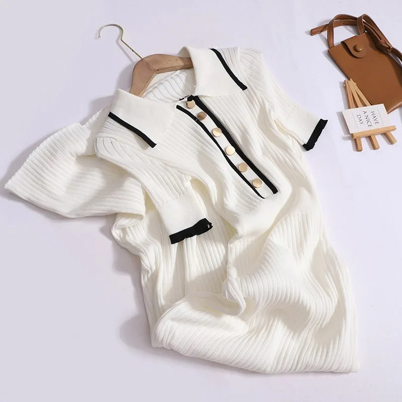 Short Sleeve Button Knit Wrap Maxi Dress