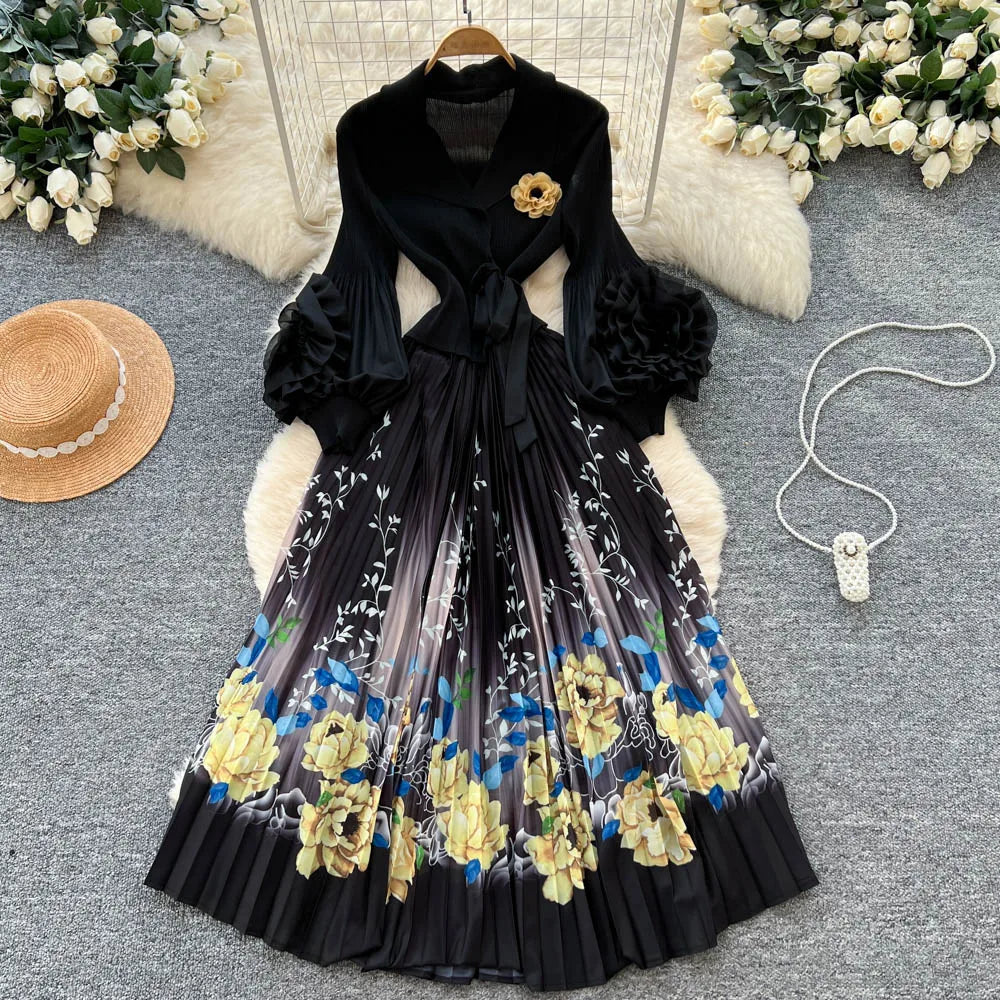 Print Lantern Sleeve Party Dress