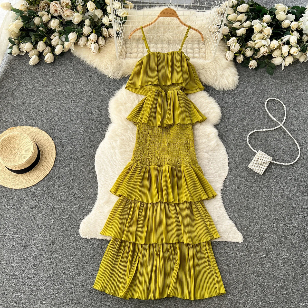 Ruffle Chiffon Maxi Slip Dress