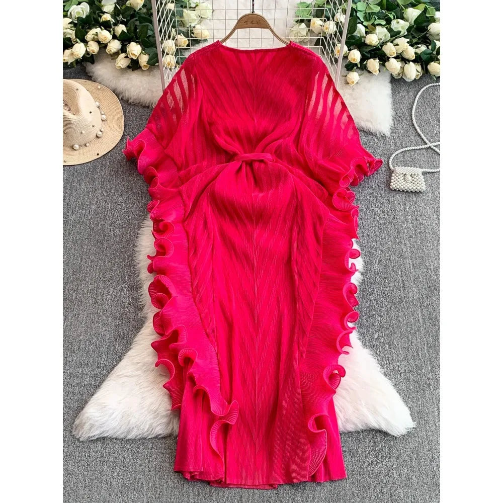 Lettuce Trim V-Neck Slim Maxi Dress