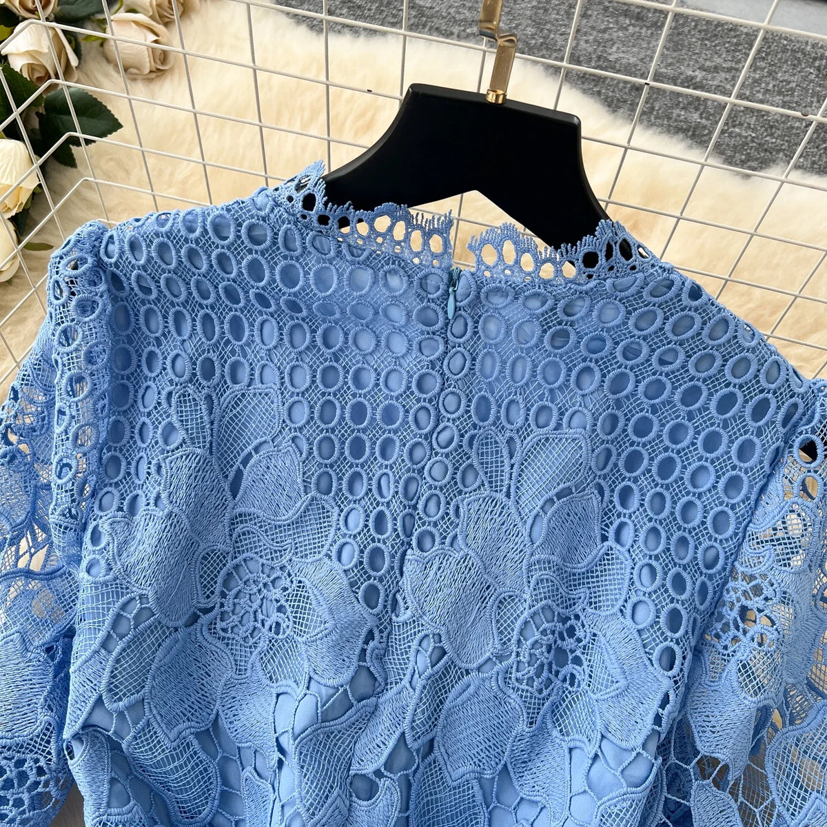 Crochet Floral Hollow Out Half Sleeve Dress