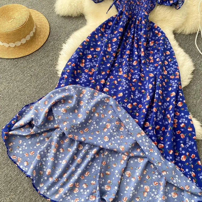 Floral Off-Shoulder Puff Sleeve Maxi Dress