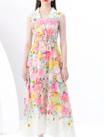 Printed Sleeveless V-Neck Maxi Beach Dress
