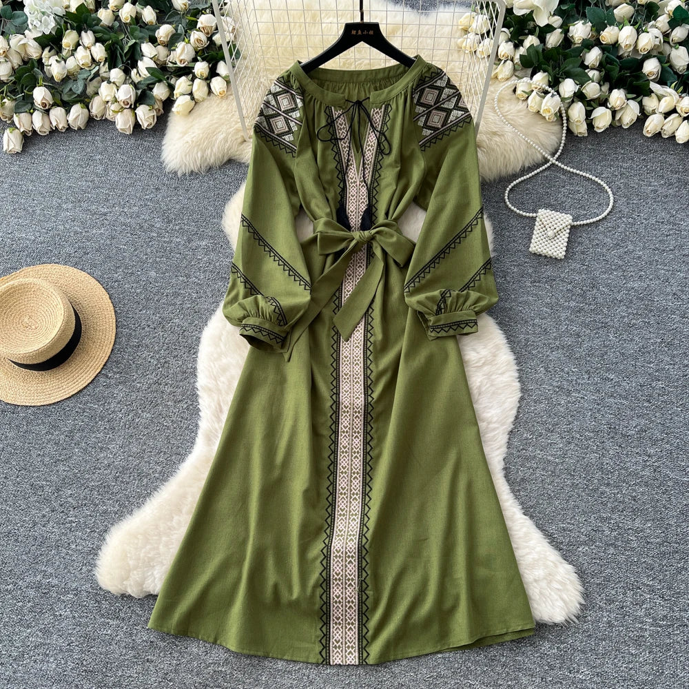 Vintage Print Long Sleeve Fairy Dress