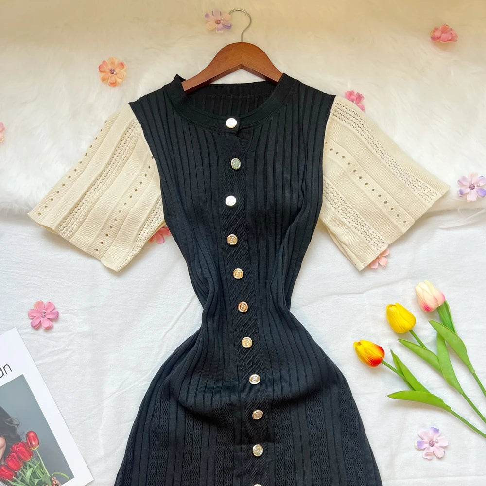 Patchwork Sleeve Knit Maxi Dress