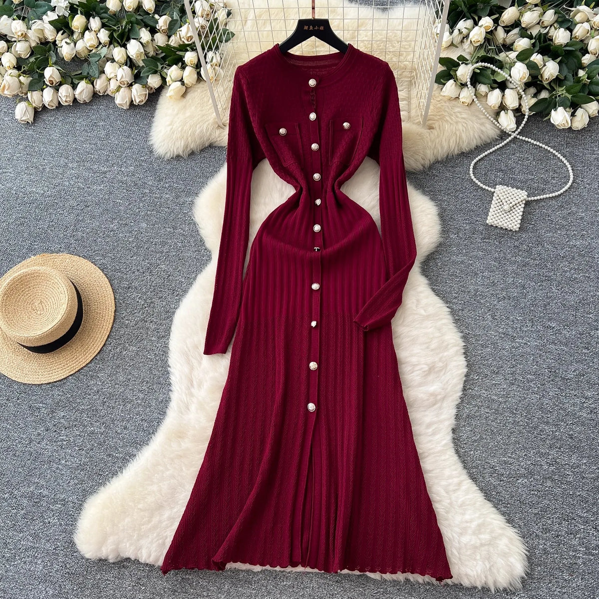 Colorblock Knit Maxi Shirt Dress