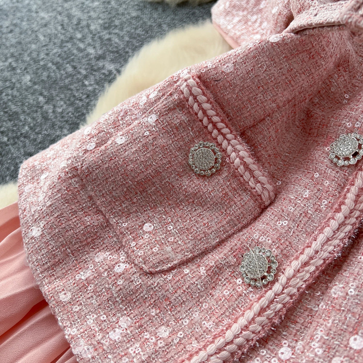 Sequin Button Bodycon Pocket Dress