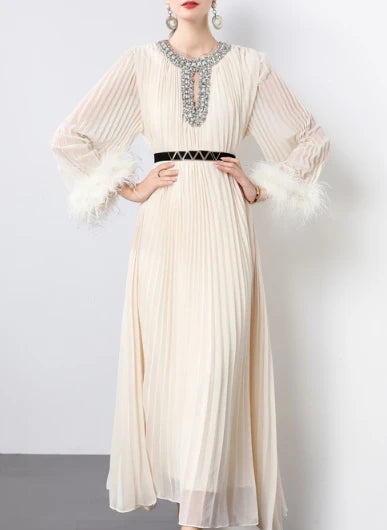 Rhinestone Plush Pleated Maxi Dress