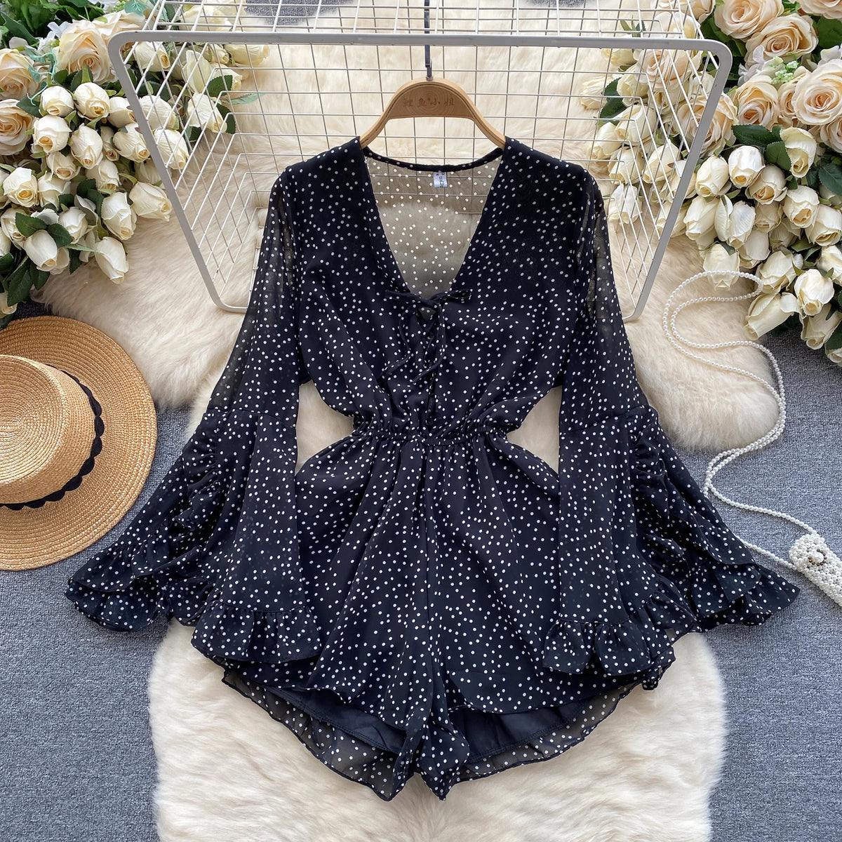 Ruffle Flare Sleeve V-Neck A-Line Dress