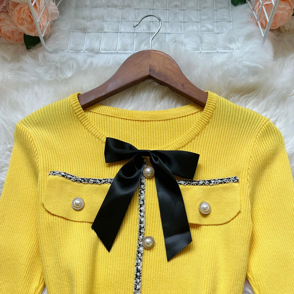 Bow Knit Bodycon Mini Sweater Dress
