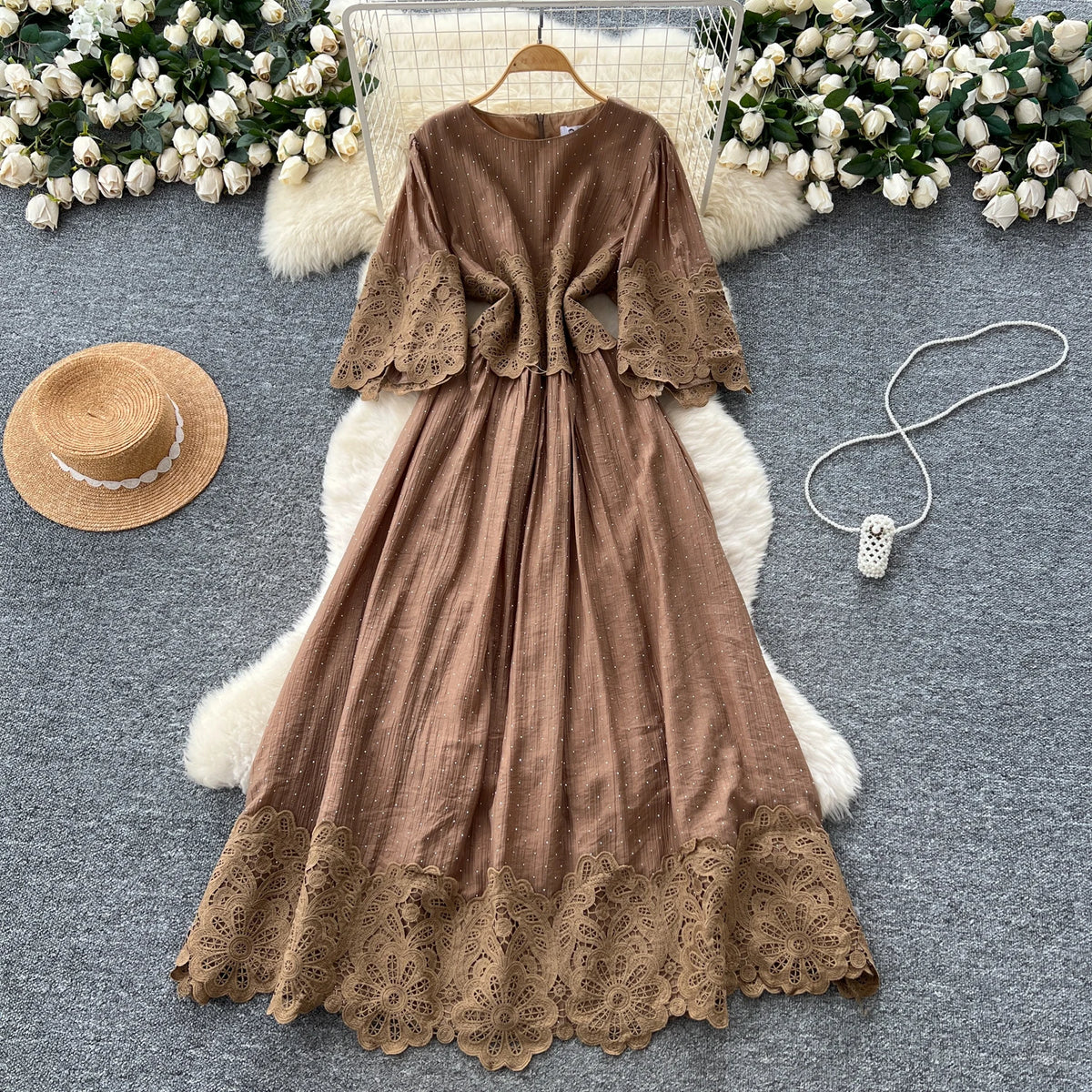 Rhinestone Paneled Boho Maxi Sundress