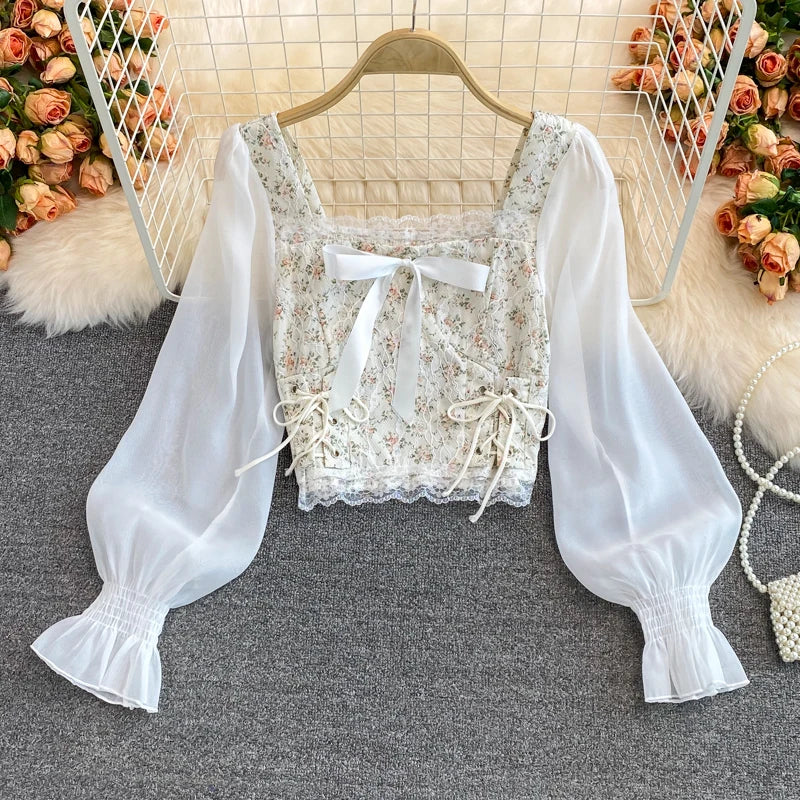 Floral Mesh Lace Patchwork Blouse