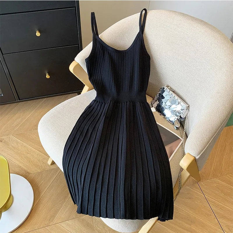Pleated Spaghetti Strap Knit Dress