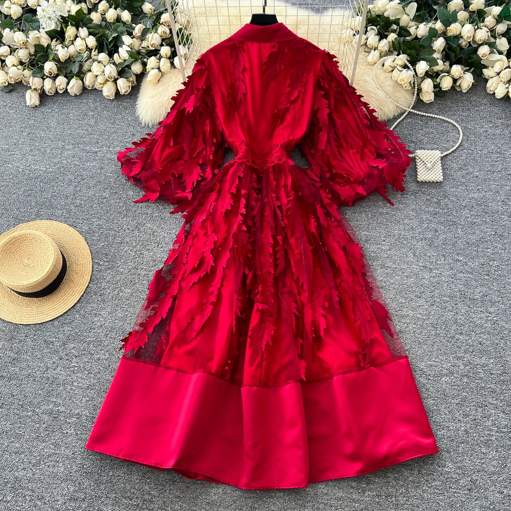 Collared Tassel Long Sleeve Dress