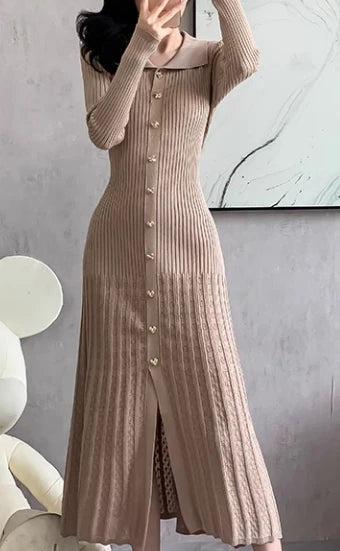 Peter Pan Collar Knit Button Dress
