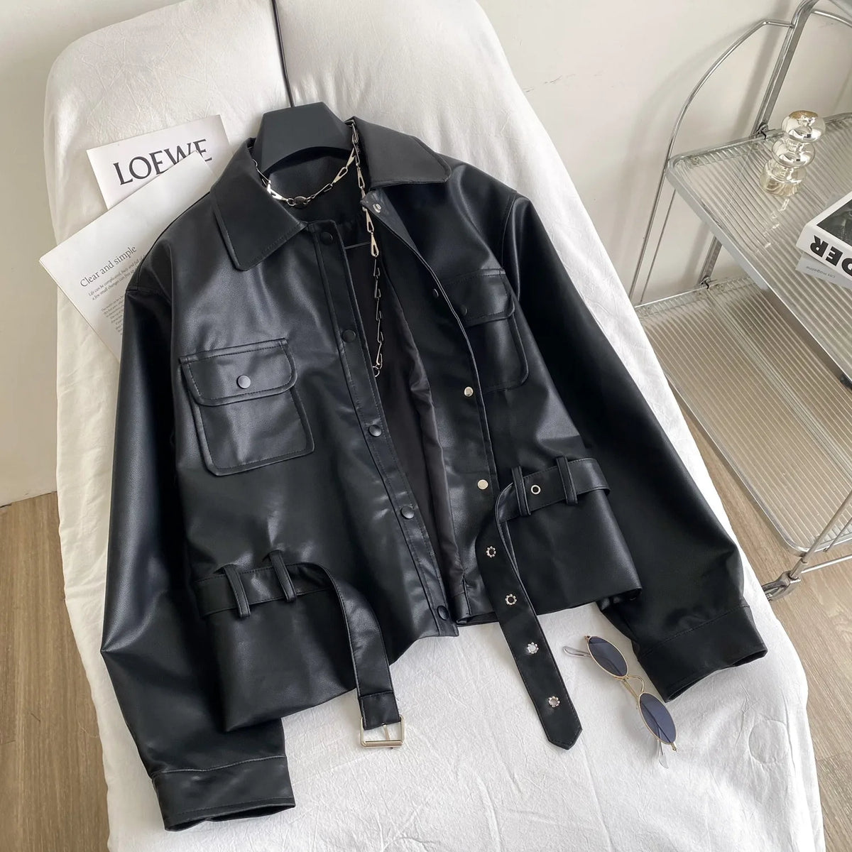 Belted Faux Leather Jacket