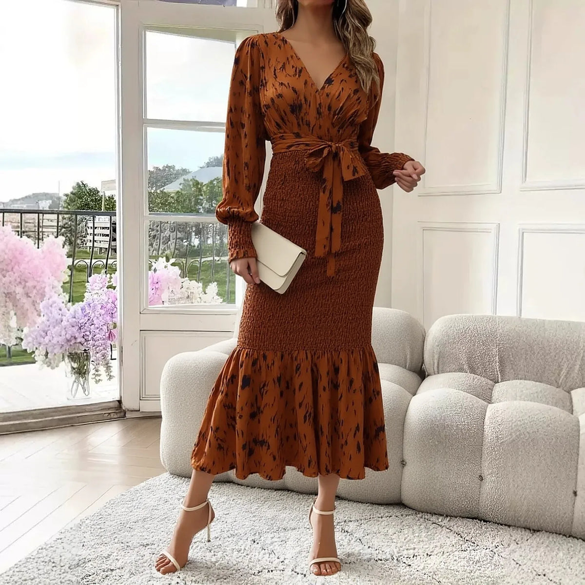 Long Sleeve Wrap Mermaid Party Dress