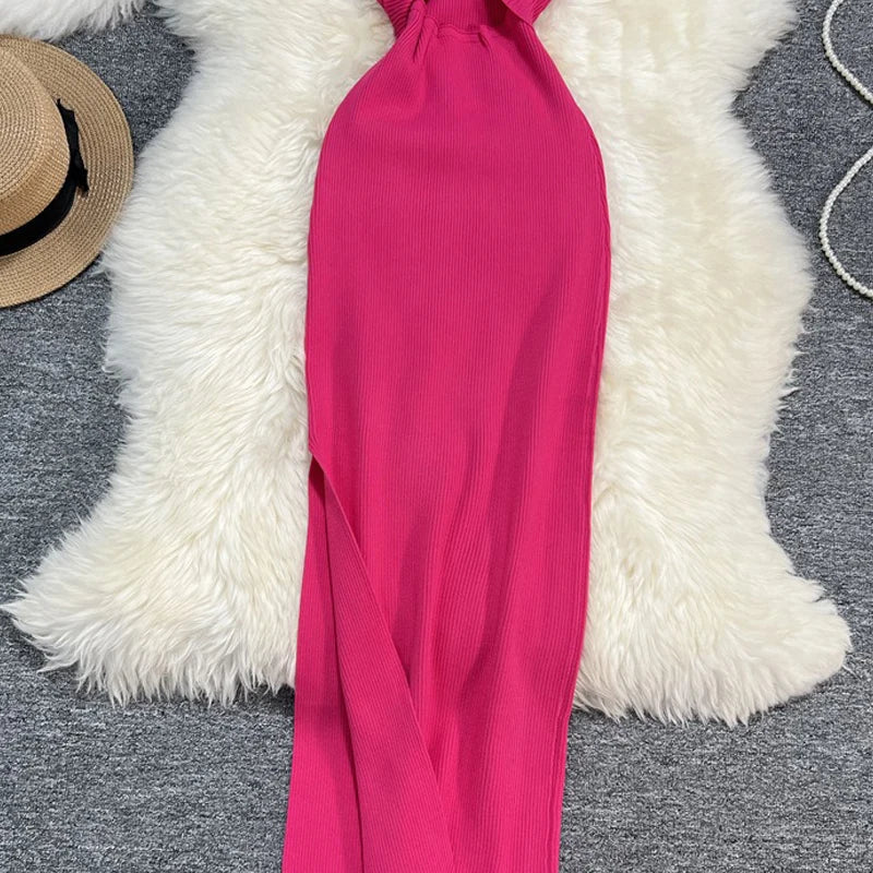 Reversible Split Knit Bodycon Maxi Dress