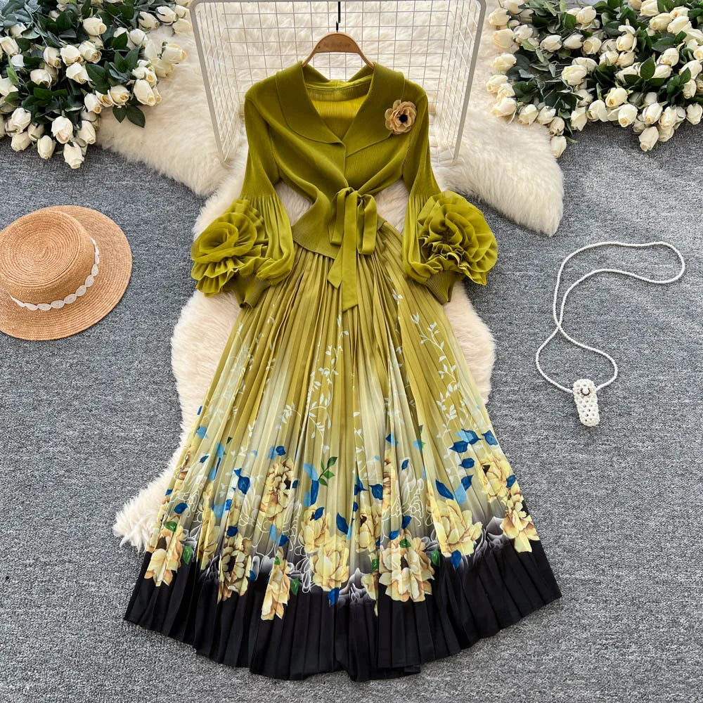 Print Lantern Sleeve Party Dress