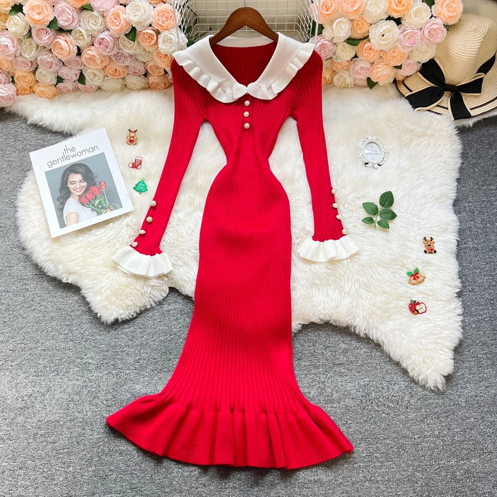 Long Sleeve Knit Mermaid Maxi Dress