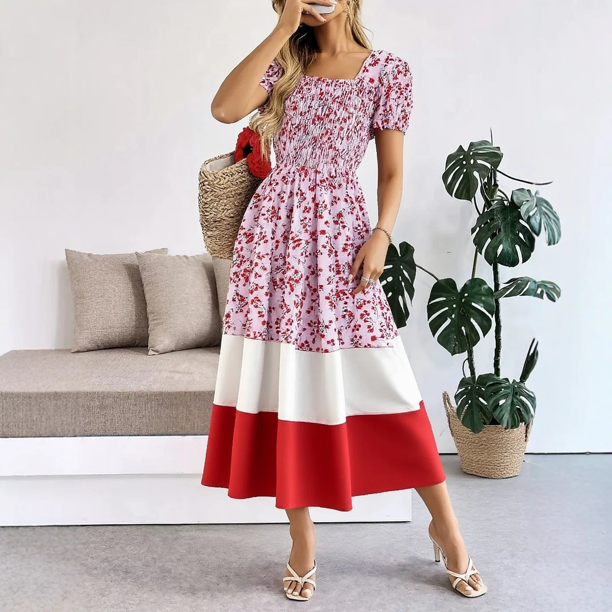 Vintage Floral Patchwork A-Line Maxi Dress