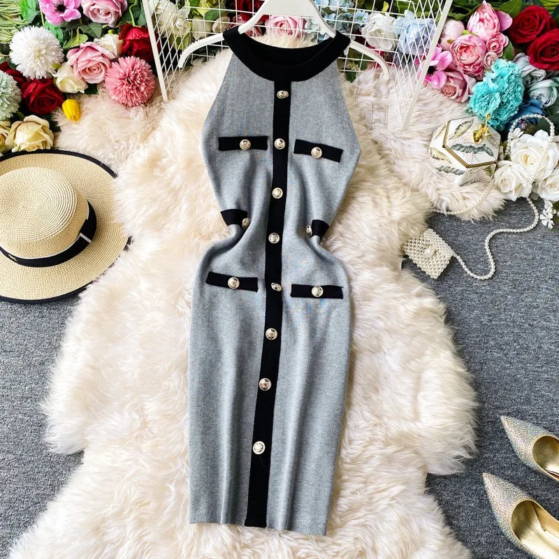 Button Knit Wrap Mini Dress