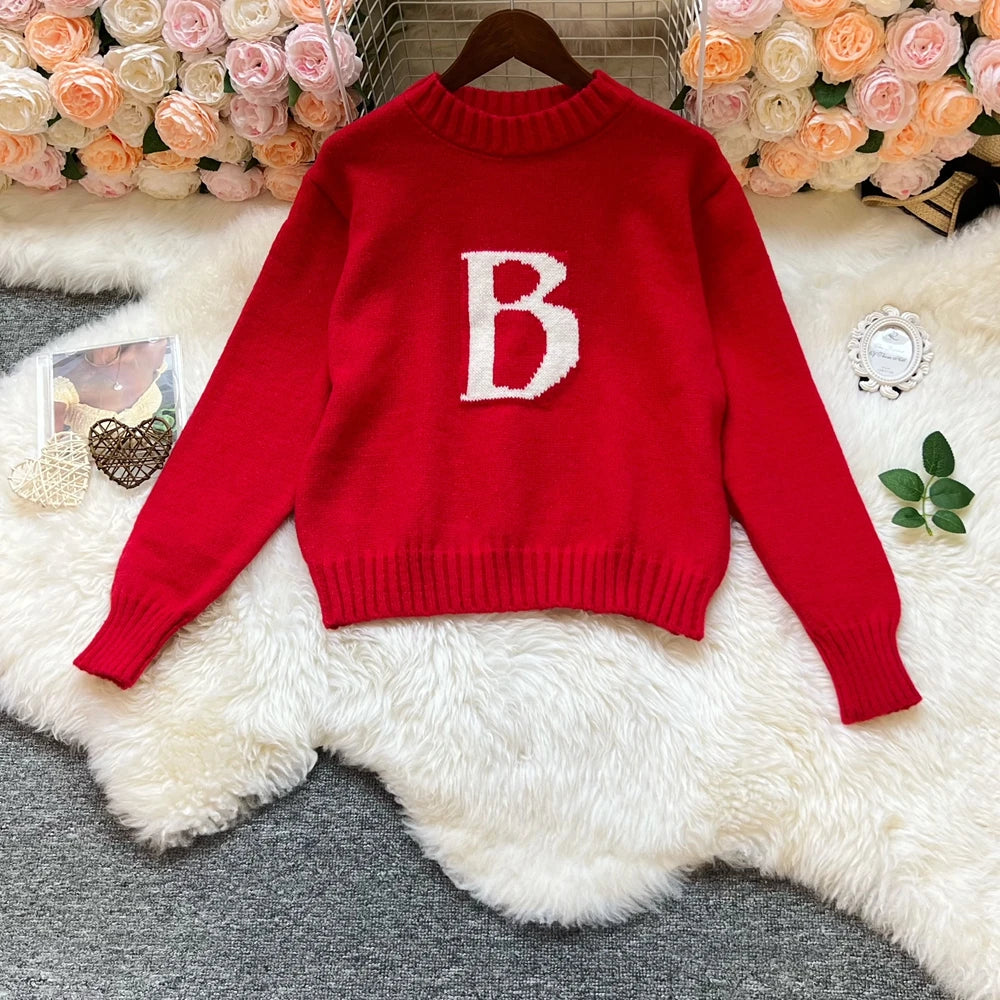 Letter Knit Pullover Sweater