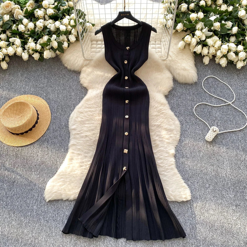 Sleeveless Button Wrap Bodycon Maxi Dress