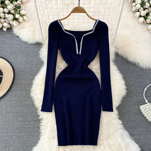 Glitter Knit V-Neck Bodycon Dress