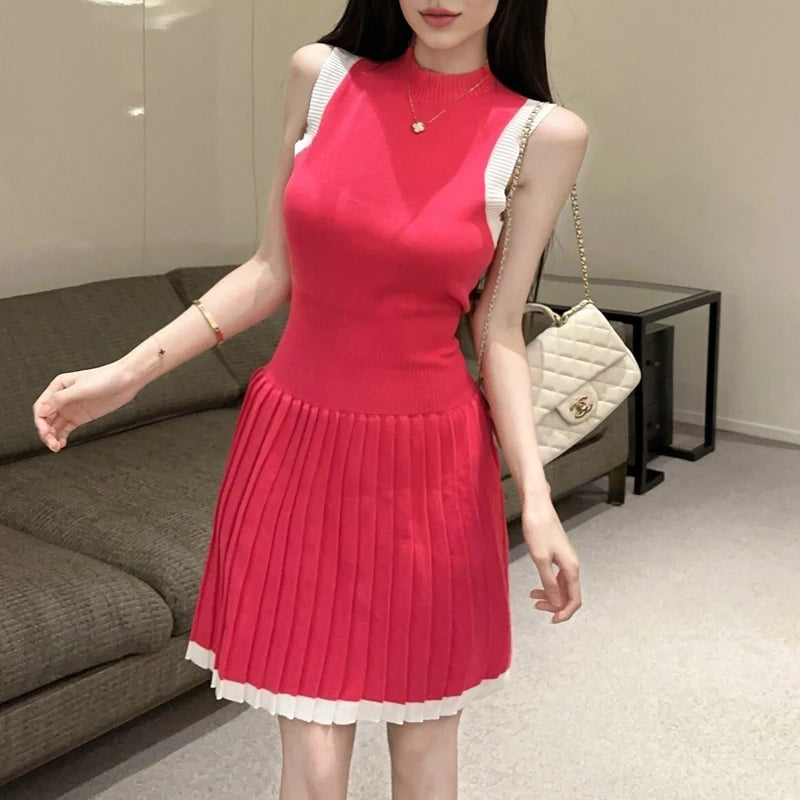 Pleated Knit Mini Dress