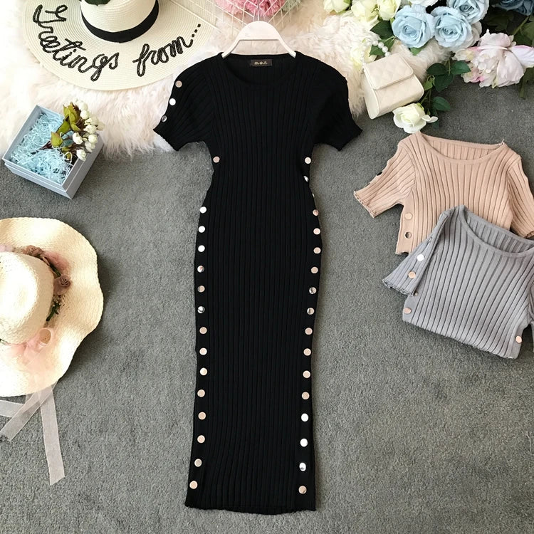 Double-Breasted Knit Bodycon Pencil Dress