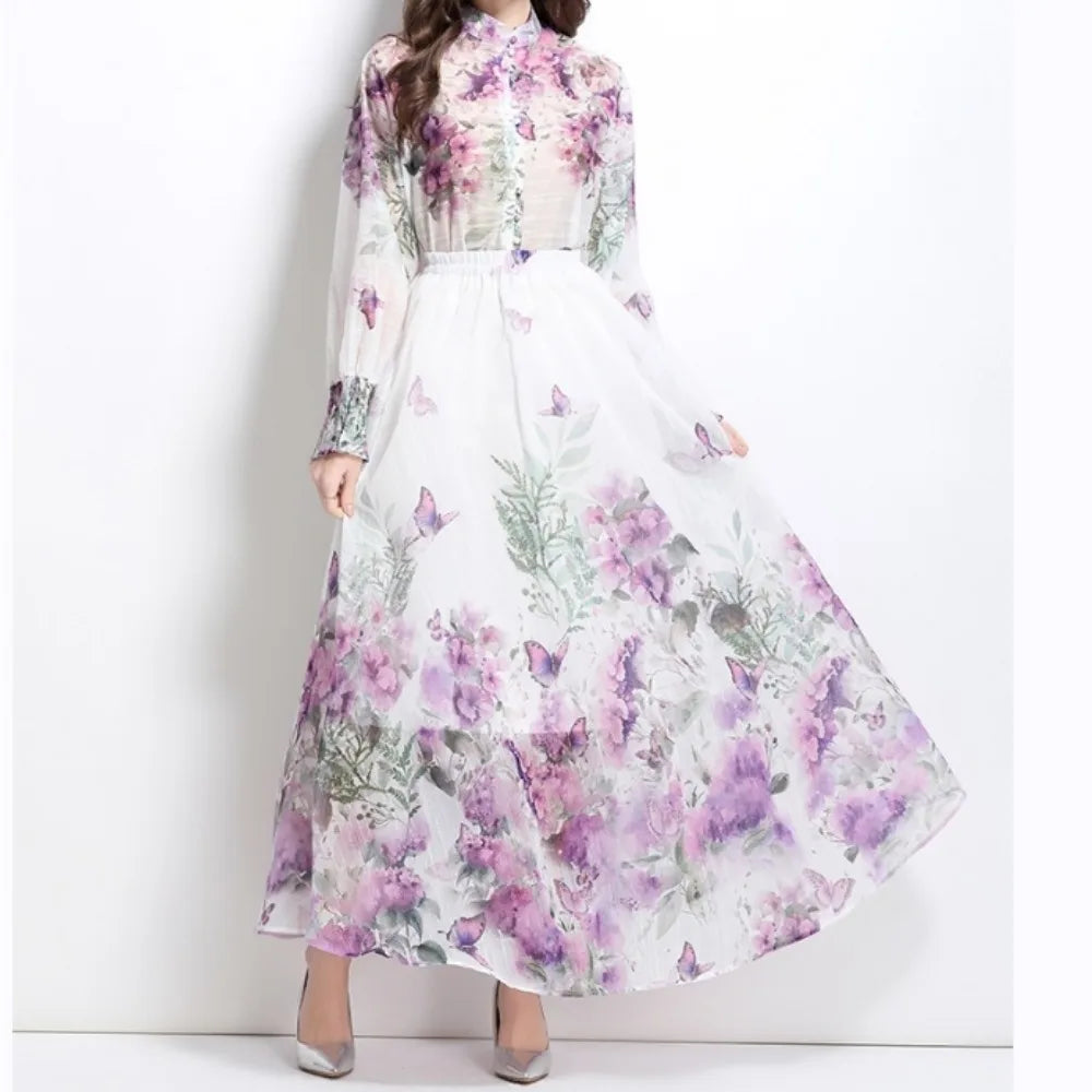 Print Lantern Sleeve Top and Maxi Skirt Set