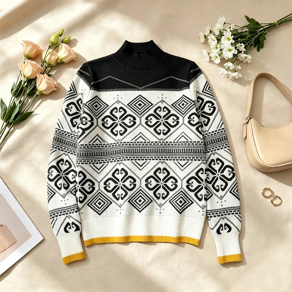 Fair Isle Knit High Neck Sweater