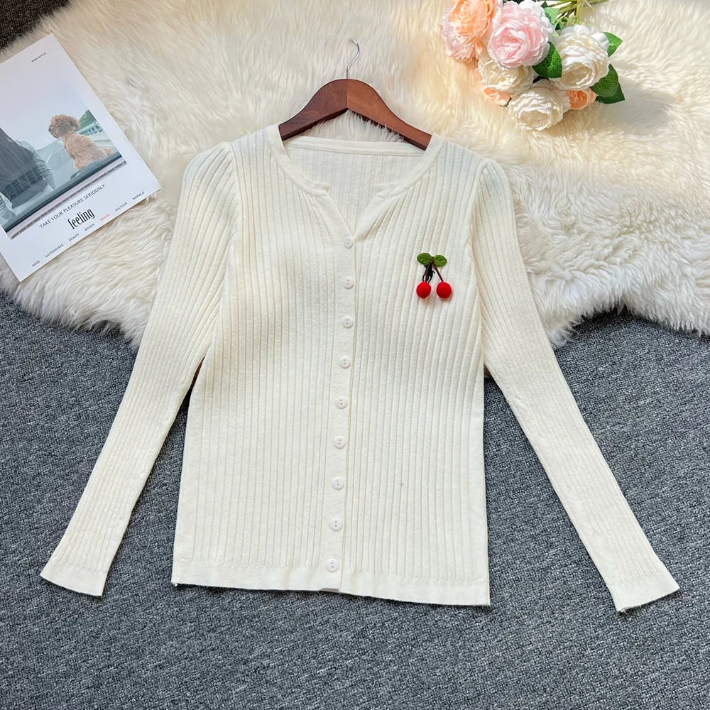 Cherry Embroidered Knit Cardigan