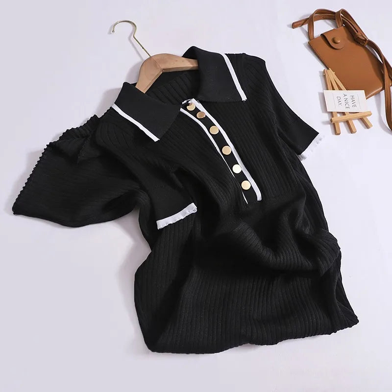 Short Sleeve Button Knit Wrap Maxi Dress