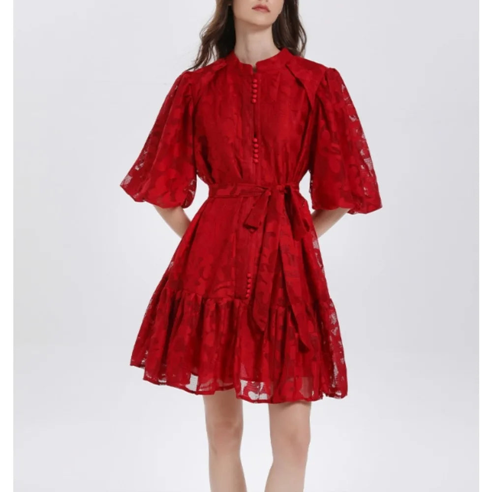 Embroidered Mesh Short Sleeve Fairy Dress