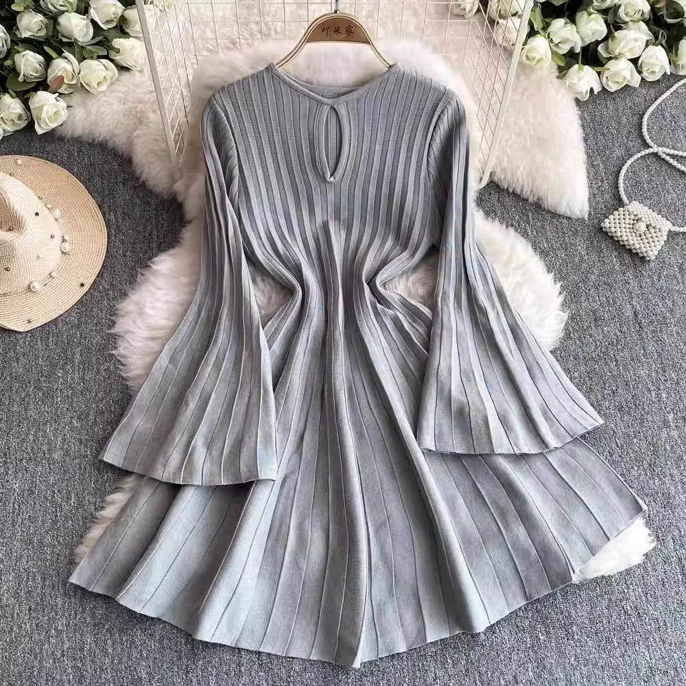Black And White Pleated Knit Mini Dress