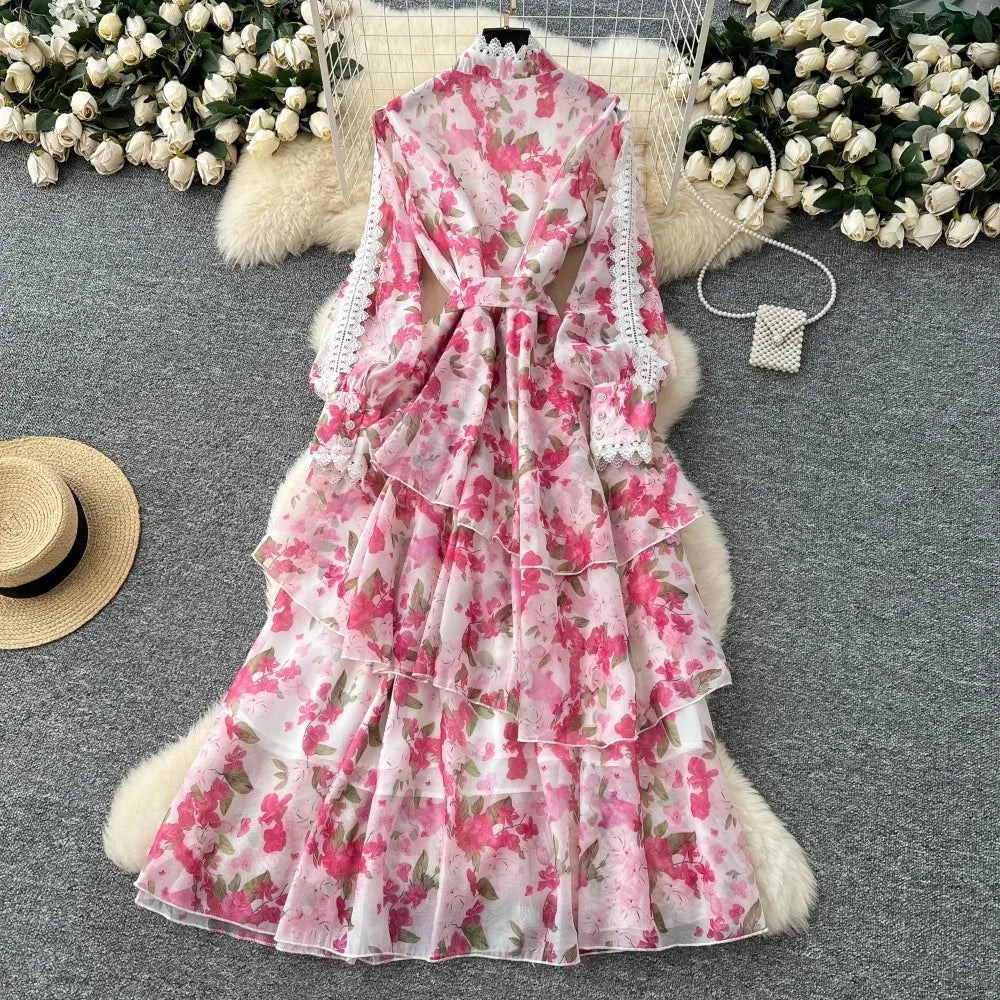 Lace Print Ruched A-Line Party Dress