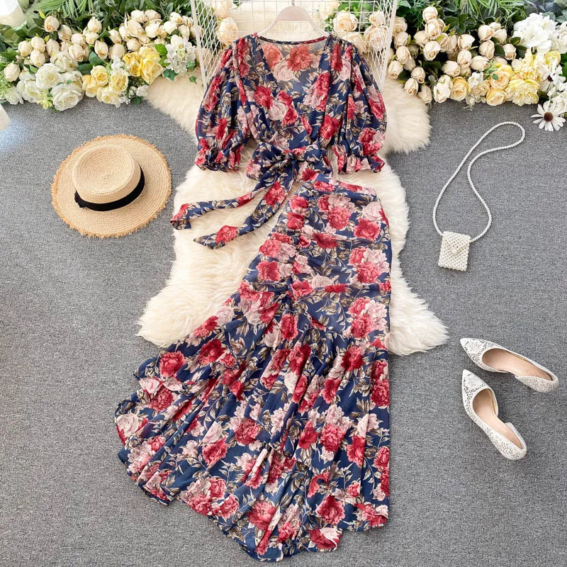 Chiffon Shirt and Mermaid Skirt Set