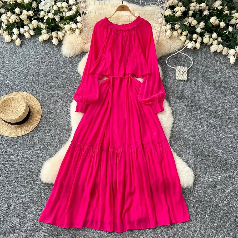Asymmetric Ruffle Long Sleeve Dress