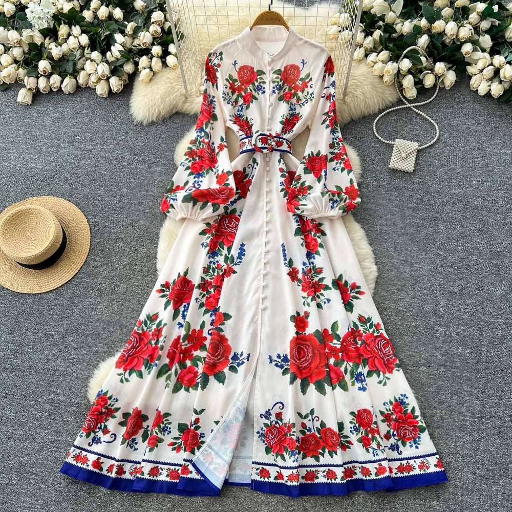 Lantern Sleeve Loose Crew Neck Dress