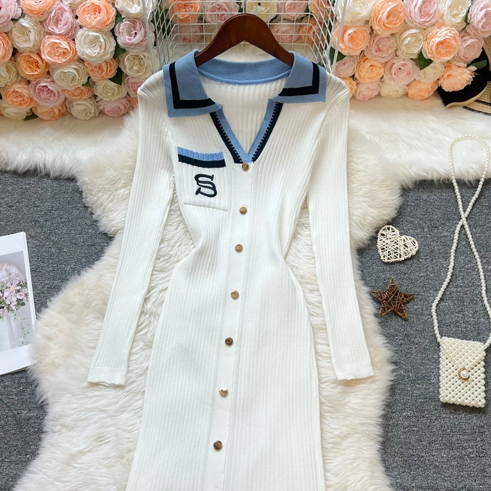 Embroidered Long Sleeve Knit Maxi Dress