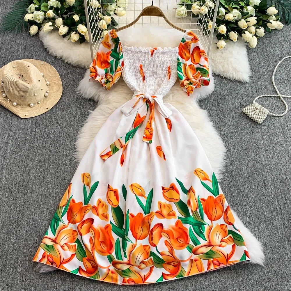 Floral Belted A-Line Maxi Dress