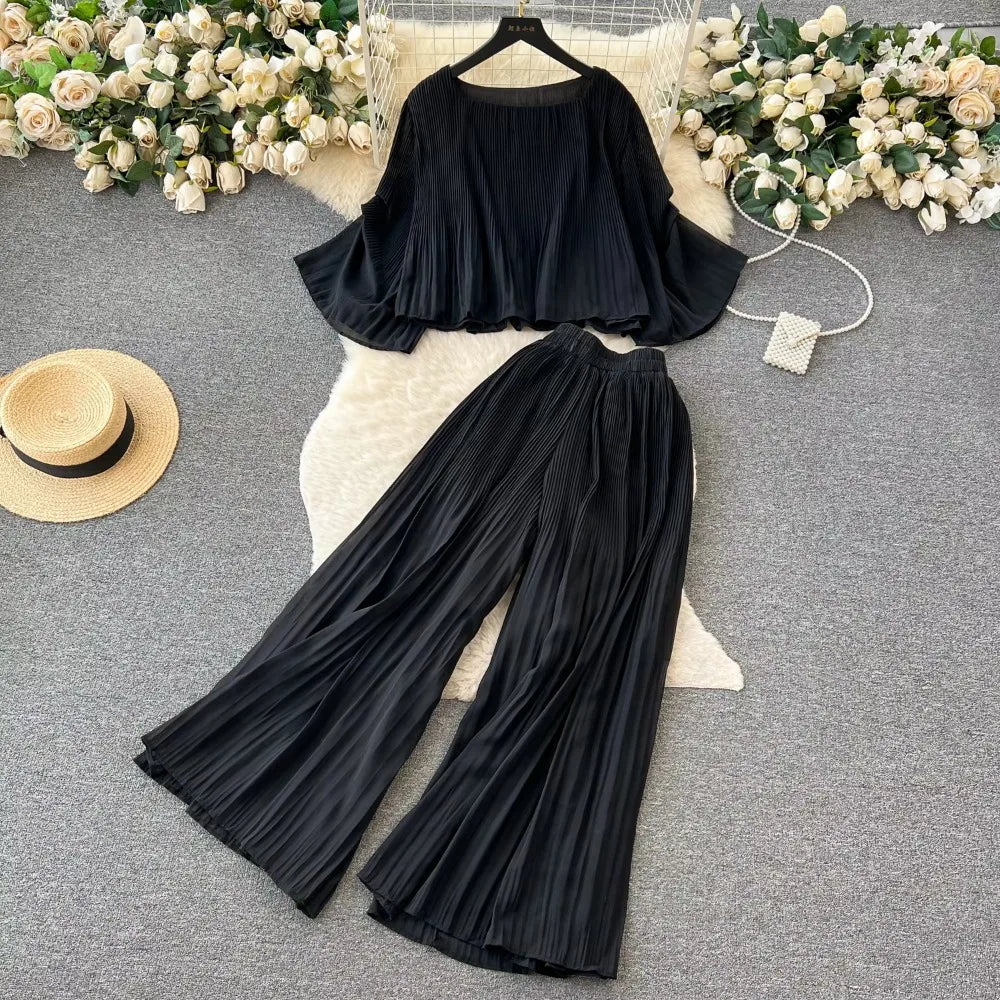 Cropped Tee and Wide Leg Pant Set