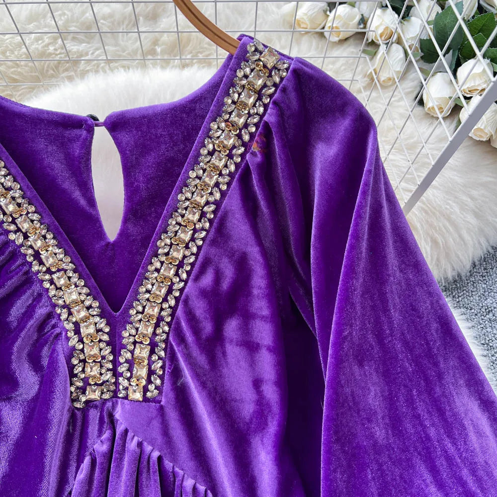 Velvet Lantern Sleeve Loose Dress