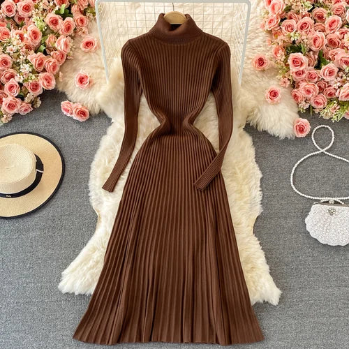 Turtleneck Knit A-Line Sweater Dress