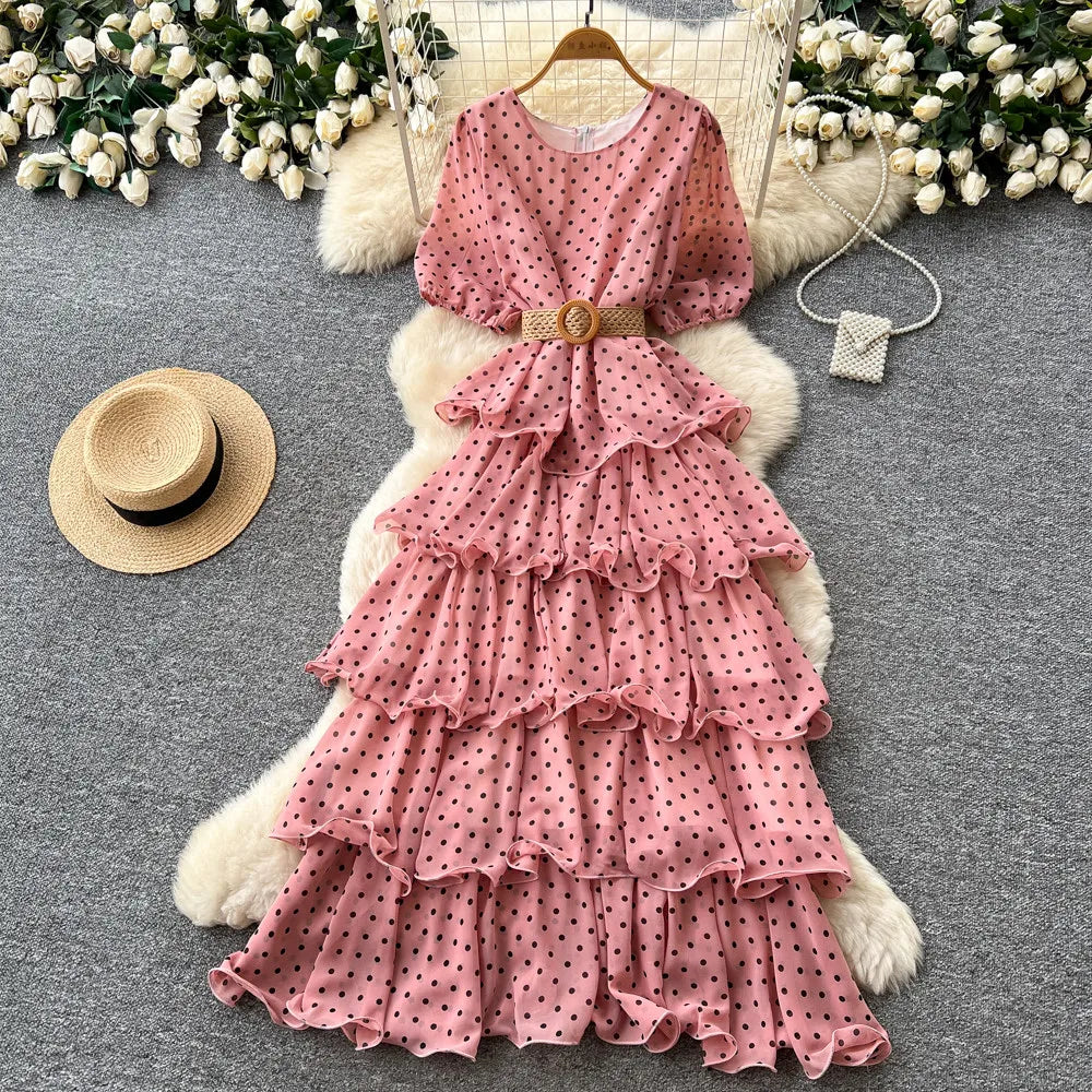 Tiered Polka Dot Long Dress